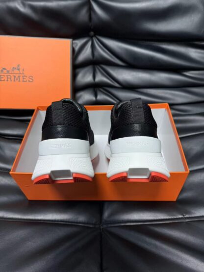 Hermes leather mesh breathable black and white high-end temperament casual shoes - Image 6