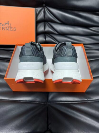 Hermes leather mesh breathable gray-blue high-end temperament casual shoes - Image 6