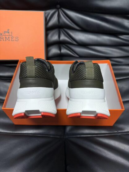 Hermes leather mesh breathable dark green high-end temperament casual shoes - Image 6