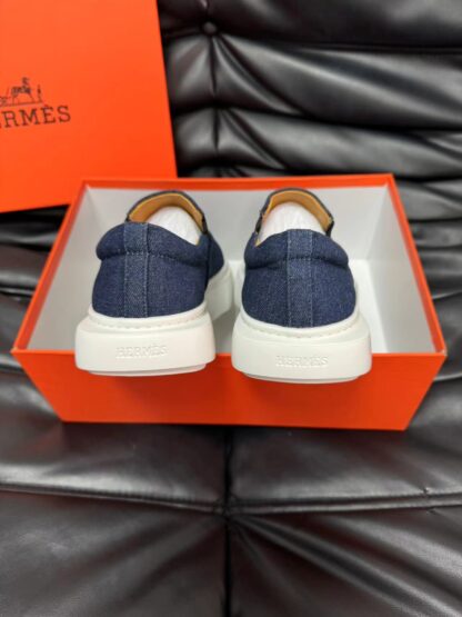 Hermes denim blue leather luxury loafers - Image 6