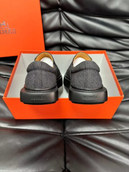 Hermès dark grey leather luxury loafers - Image 6