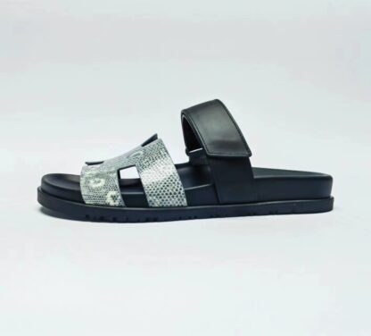 Hermès Couple Silver and Black Braided Slippers - Image 4