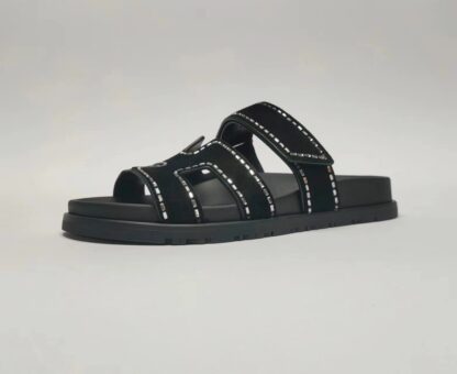 Hermès Couple Braided Black and Silver Slippers - Image 4