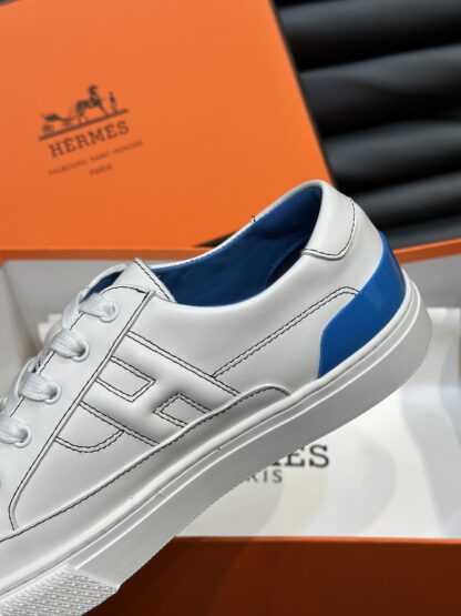 Hermes Men's White Blue Comfort Low-top Casual Sneakers - Image 6