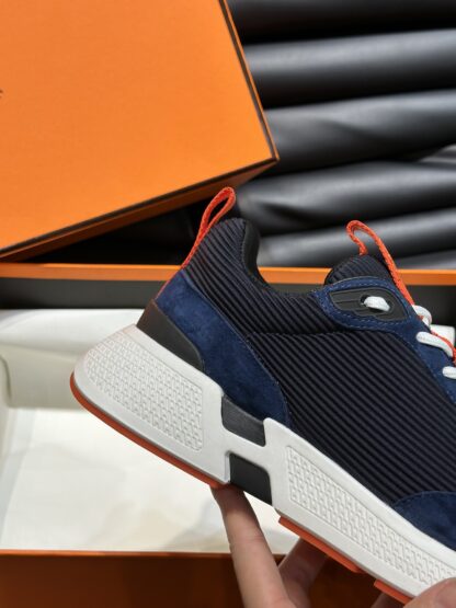 Hermes high-end men's black and blue round toe fashion casual sports shoes - Image 6