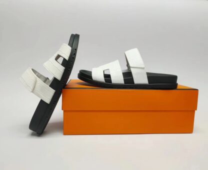 Hermès Couple Braided White and Black Slippers - Image 2