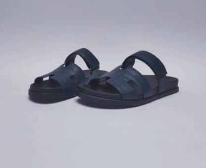 Hermès Couple Braided Blue and Black Slippers - Image 6