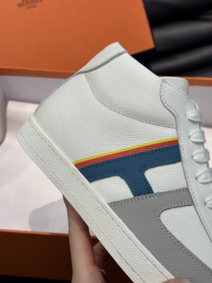 Hermès men's white and blue color matching soft and comfortable high-top casual sports shoes - Image 6