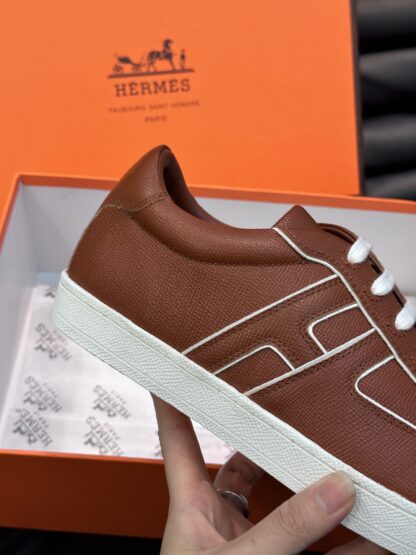 Hermes men's soft and light white and brown low-top casual sneakers - Image 6