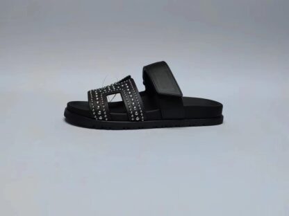 Hermès Couple's Braided Black with Silver Bead Slippers - Image 5