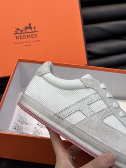 Hermès men's soft and lightweight white and gray low-top casual sneakers - Image 6