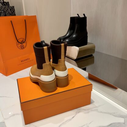 Hermes autumn and winter comfortable leg-modifying brown short boots - Image 4