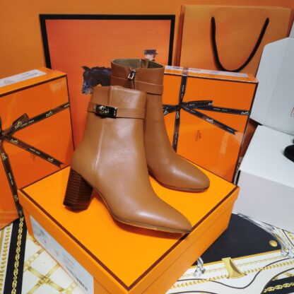 Hermès autumn and winter new classic elegant thick heel short boots heel height 7cm - Image 6