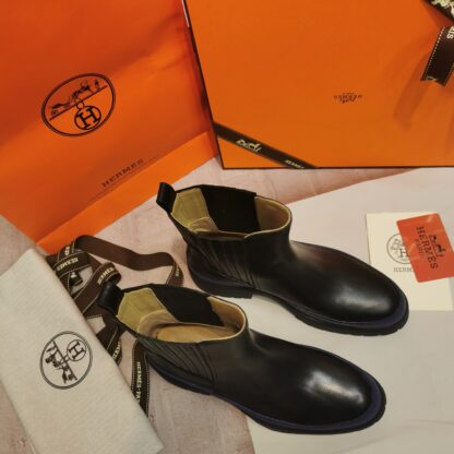 Hermes autumn and winter comfortable black short boots heel height 4cm - Image 5
