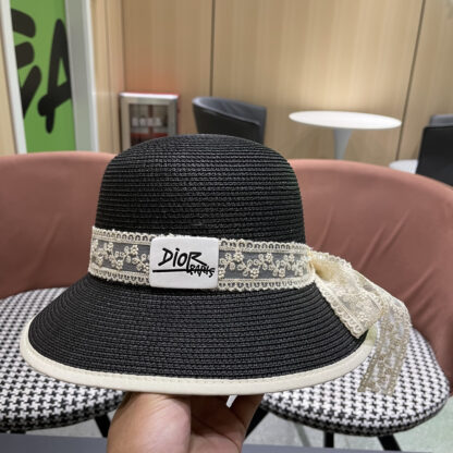 Dior Straw Flat Top Lace Sun Hat - Image 7