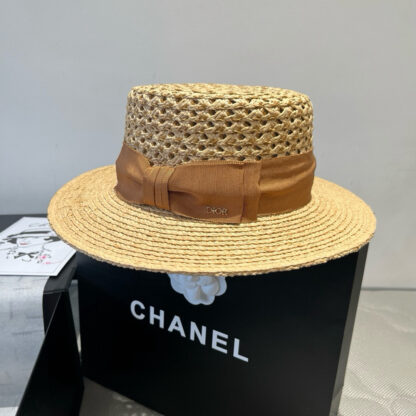 Dior raffia flat hat with bow - Image 7