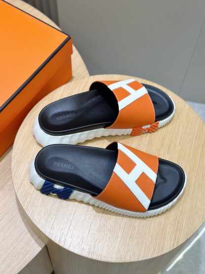 Hermès Men's Ultra Light Comfort Orange and White Slippers - Image 6