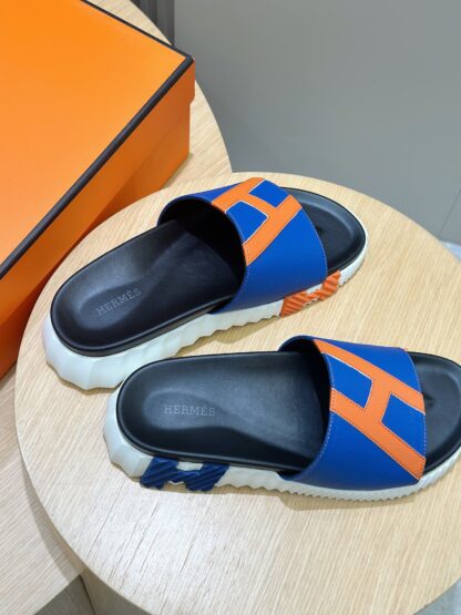 Hermès Men's Blue and Orange Ultra-Lightweight and Comfortable Slippers - Image 6