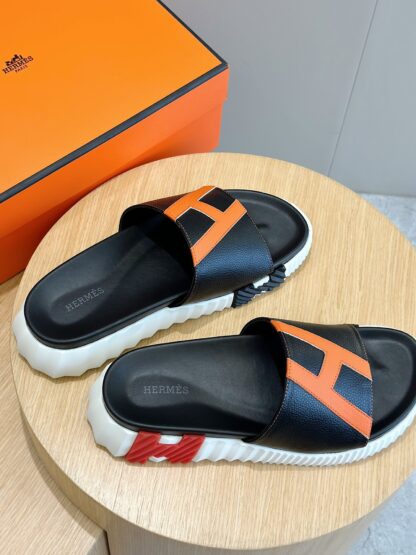 Hermès men's black and orange ultra-light and comfortable slippers - Image 6