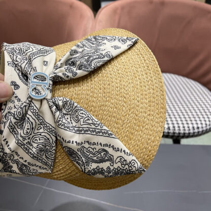 Dior raffia hat summer bow sun hat - Image 7