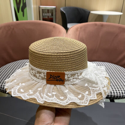Dior lace bow flat top straw hat - Image 7