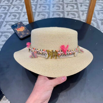 Dior hollow flat top straw hat - Image 7