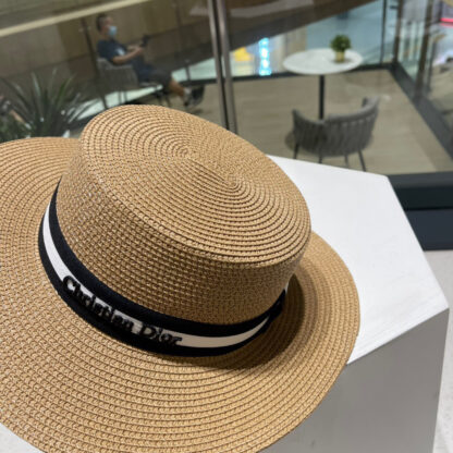 Dior Flat Bucket Hat Simple Straw Hat - Image 7