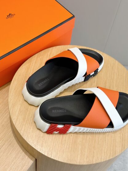 Hermès men's white and orange color matching cross ultra-light and comfortable slippers - Image 6