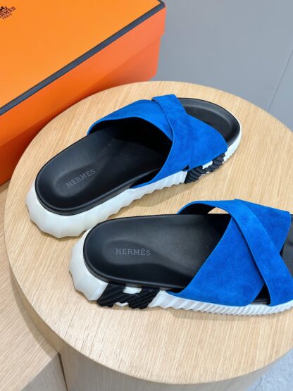 Hermès Men's Dark Blue Cross Ultra Light Comfort Slippers - Image 6