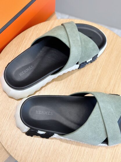 Hermès Men's Light Green Cross Ultra Light Comfort Slippers - Image 6