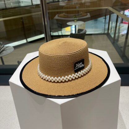 Dior Fashion Pearl Straw Hat Simple Basin Hat - Image 7