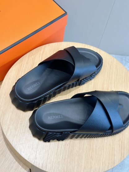 Hermès Men's Pure Black Cross Ultra Lightweight Comfort Slippers - Image 6
