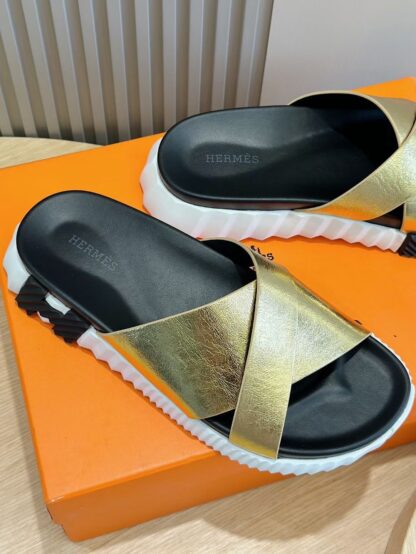 Hermès Gold Men's Cross Ultra Light Comfort Slippers - Image 6