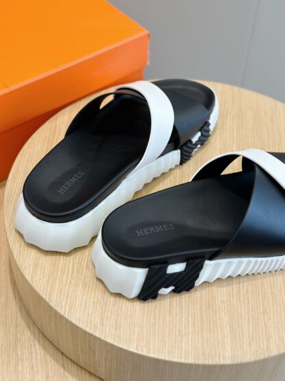 Hermès white and black men's cross-over ultra-light and comfortable slippers - Image 6