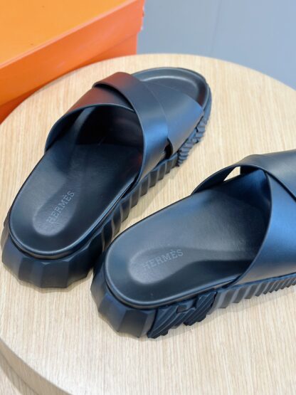 Hermès Pure Black Men's Cross Ultra Lightweight Comfort Slippers - Image 5