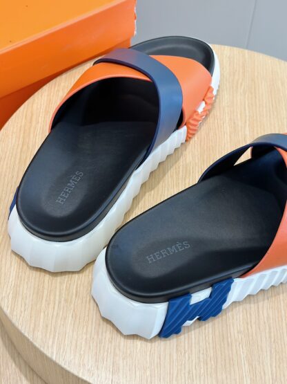 Hermès orange and blue color matching men's cross ultra-light and comfortable slippers - Image 6