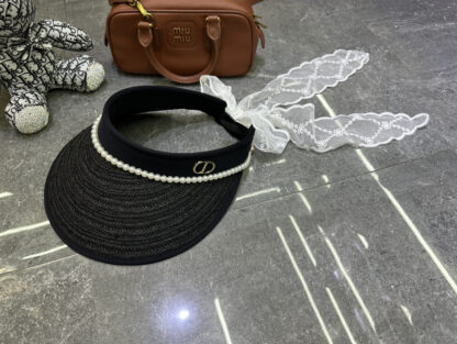 Dior lace pearl grass sunscreen black glue empty top hat - Image 7