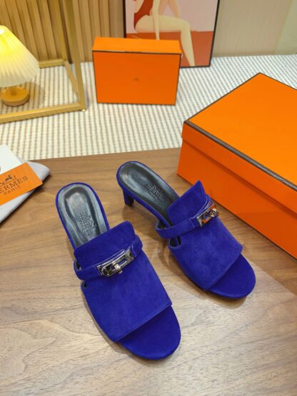 Hermès new pure handmade dark blue stiletto sandals - Image 5