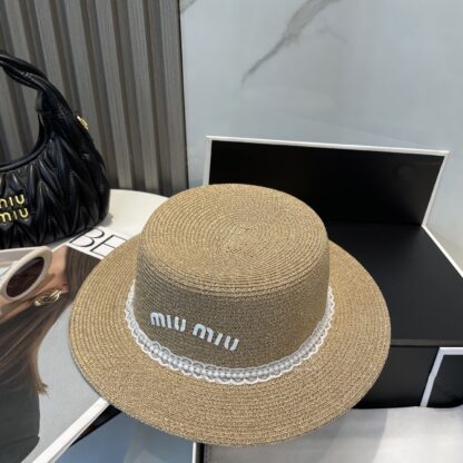 Miu Miu lace trim flat top straw hat - Image 7