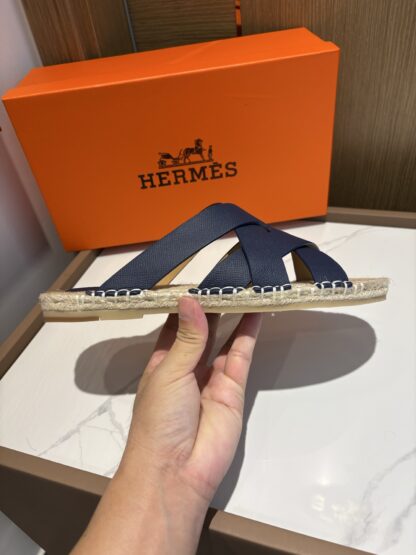Hermès men's versatile, comfortable, non-slip dark blue casual slippers - Image 6