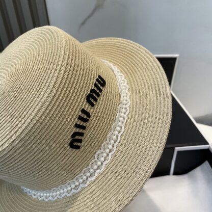 Miu Miu lace trim flat top straw hat - Image 7