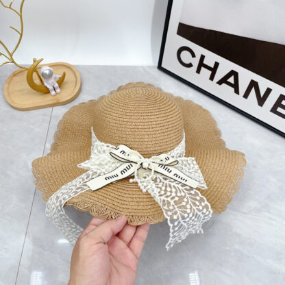 Miu Miu Straw Hat with Lace - Image 7