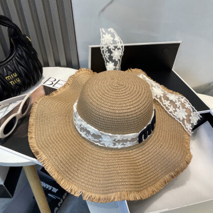 Miu Miu Straw Hat with Lace - Image 6
