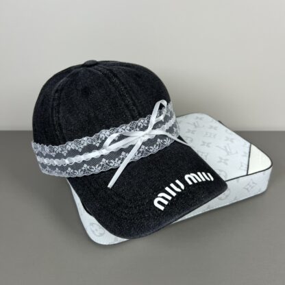 Miu Miu Delicate Bow Lace Trim Baseball Cap - Image 7