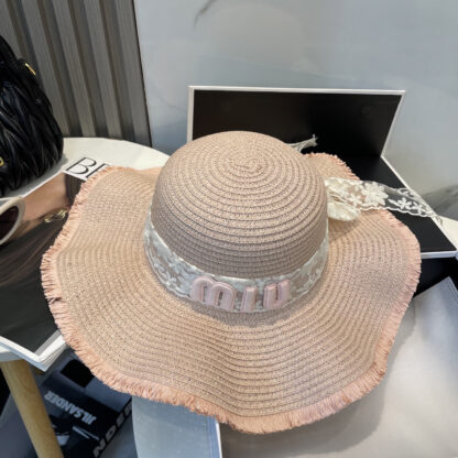 Miu Miu exquisite lace ribbon straw hat - Image 7