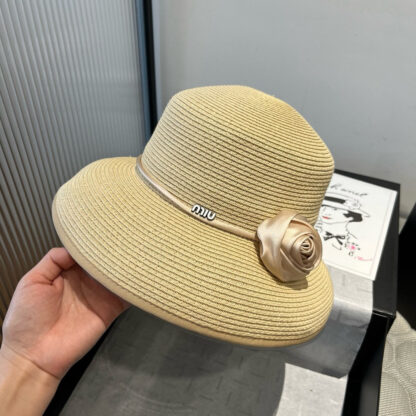 Miu Miu Rose Raffia Hat - Image 7