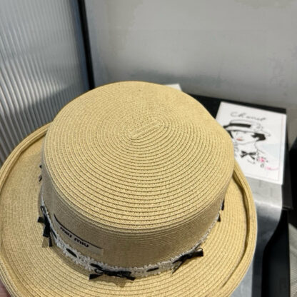 Miu Miu new rolled brim flat top straw hat - Image 7