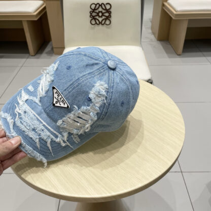 Prada denim inverted triangle baseball cap - Image 6