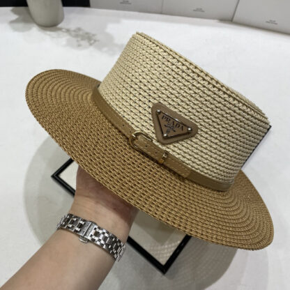 Prada new wide brim hat flat top straw hat - Image 6