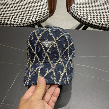 Prada summer fashion brand hole denim water brick retro hard baseball cap - Image 6